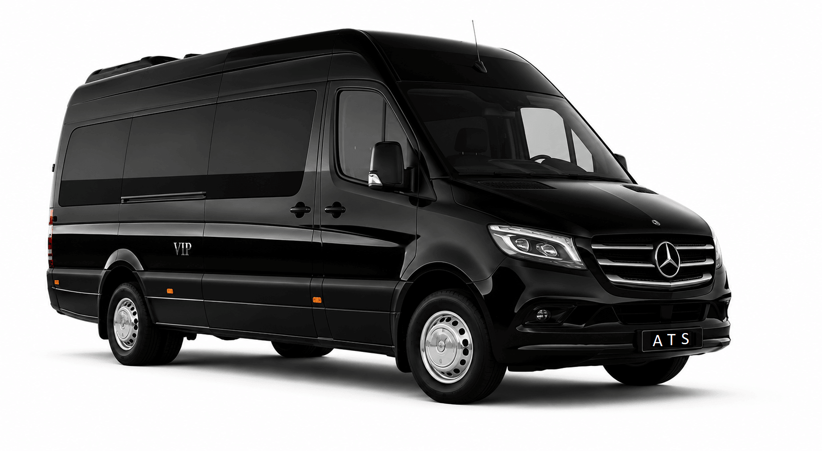 Schwarzer Mercedes Sprinter Kleinbus vor hellem Hintergrund